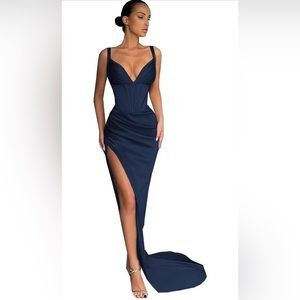 Mermaid High Slit VNeck Long Evening Prom Party Event Wedding Dre…